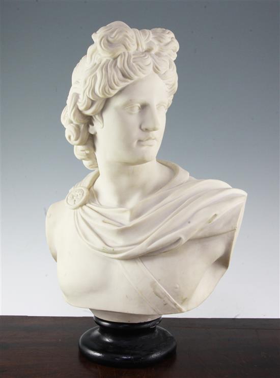 A 20th century composition bust of Apollo, 19.5in.